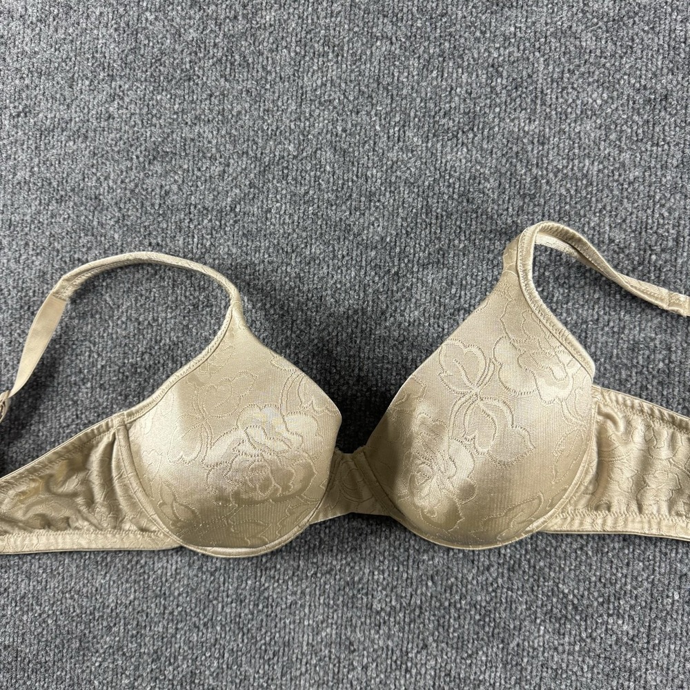 Vanity Fair T-Shirt Bra Womens 36DD Beige Floral Satin Lightly Lined Underwire